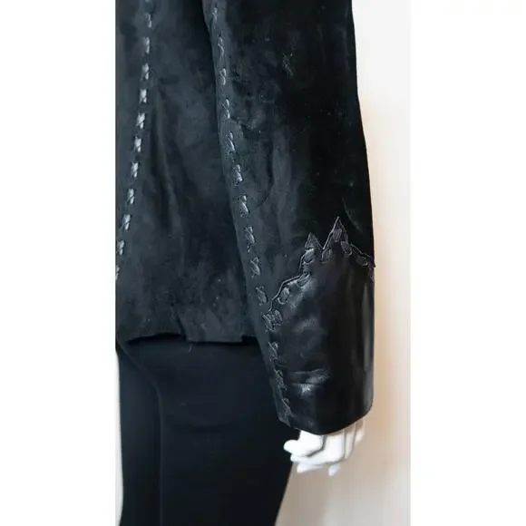 TRIBE AMERICA Women's Vintage Black Suede & Leather Beaded JacketUS 8 - Picture 8 of 14